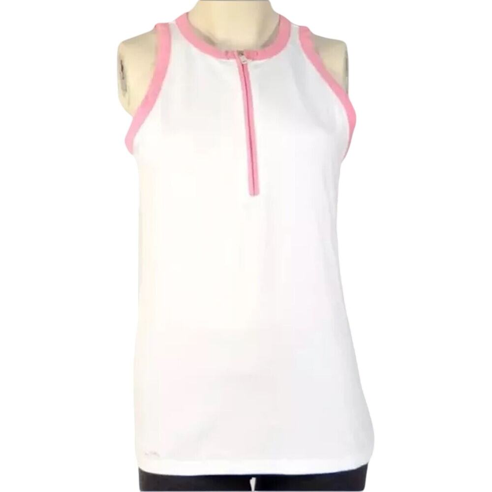 Lauren Ralph Lauren White Tennis Tank Top w/ Pink Stitching, Quarter Zip, Size M